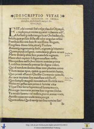 Descriptio vitae actorumque quondam in Germania nostra Apostoli sancti martyris Bonifacii Angli.