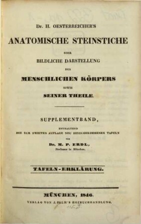 Anatomische Steinstiche oder bildliche Darstellung des menschlichen Körpers und seiner Theile. [3], Supplementband, ... Tafeln - Erklärung