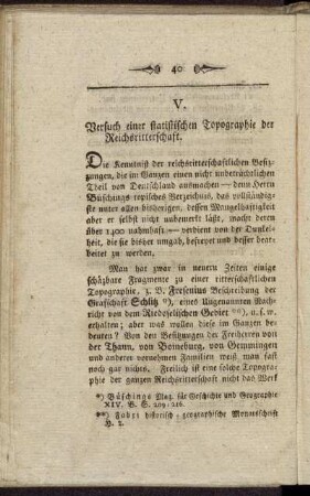 V. Versuch einer statistischen Topographie der Reichsritterschaft.
