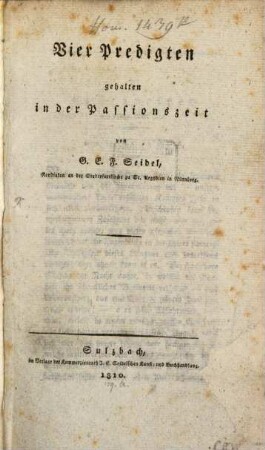 Vier Predigten gehalten in der Passionszeit