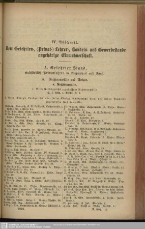 IV. Abschnitt. Dem Gelehrten-, ( Privat-) Lehrer-, Handels- und Gewerbestande angehörige Einwohnerschaft