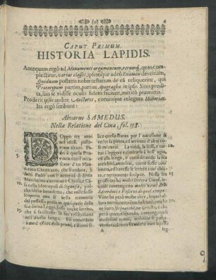 Caput Primum. Historia Lapidis.