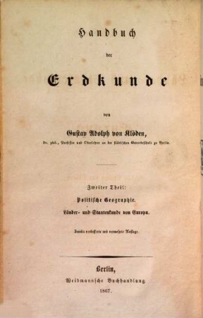 Handbuch der Länder- und Staatenkunde von Europa. 2