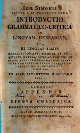 Introductio grammatico-critica in linguam hebraicam