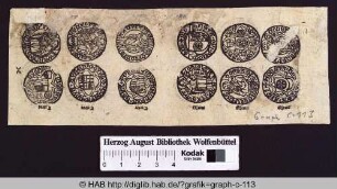 Abbildungen von Münzen der Stadt Trier mit Heiligen und Wappen