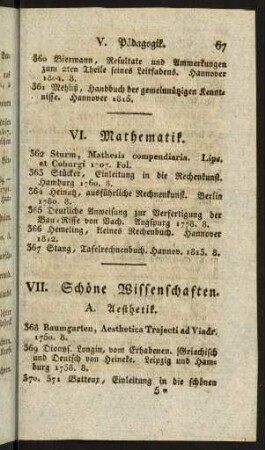 VII. Schöne Wissenschaften