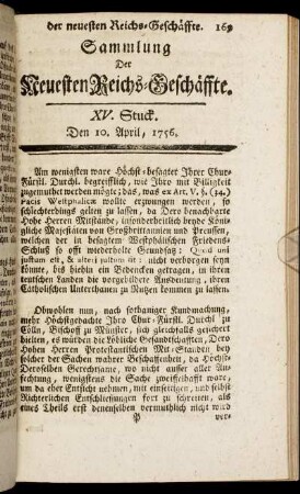 XV. Stuck. Den 10. April, 1756.
