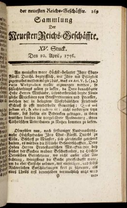 XV. Stuck. Den 10. April, 1756.