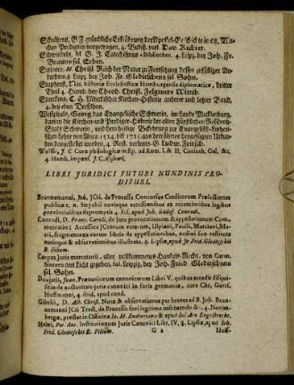 Libri Juridici Futuri Nundinis Prodituri.