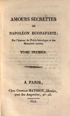 Amours secrettes de Napoléon Buonaparte, 1