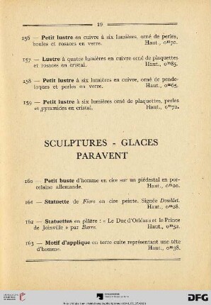 Sculptures - Glaces - Paravent (Nr. 160-183)