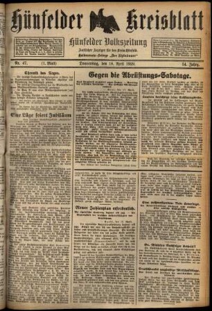 Erste Ausgabe vom Donnerstag, den 18. April 1929.