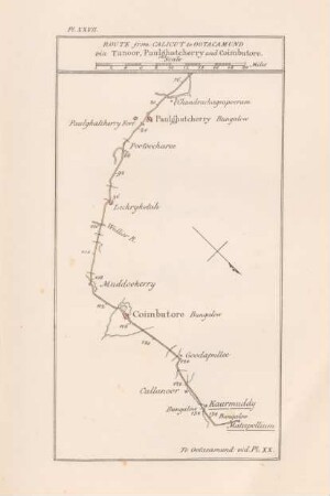 Pl. XXVII Route from Calicut to Ootacamund via Tanoor, Paulghatcherry and Coimbatore