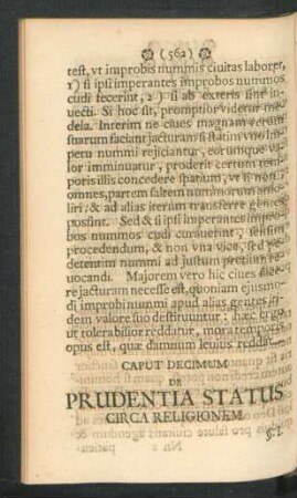 Caput Decimum. De Prudentia Status Circa Religionem.