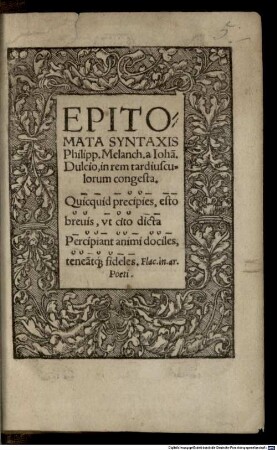 Epitomata Syxtaxis Phil. Melanchtonis