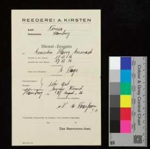 Harry Eisenach, Dienstzeugnis "Nerissa"
