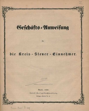 Geschäfts-Anweisung für die Kreis-Steuer-Einnehmer