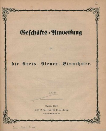 Geschäfts-Anweisung für die Kreis-Steuer-Einnehmer