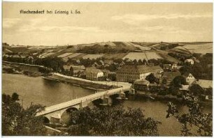 Fischendorf. Blick auf Fischendorf mit Muldenbrücke