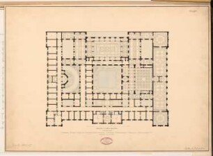 Gasthof 1. Ranges, Berlin Schinkelwettbewerb 1865: Grundriss 3. Obergeschoss; Maßstabsleiste
