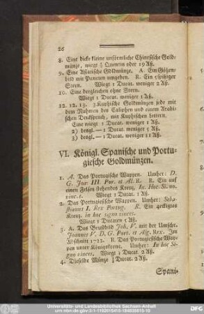 VI. Königl. Spanische und Portugiesche Goldmünzen.
