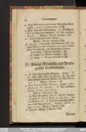 VI. Königl. Spanische und Portugiesche Goldmünzen.