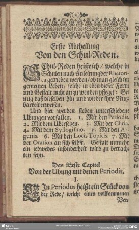 Erste Abtheilung Von den Schul-Reden