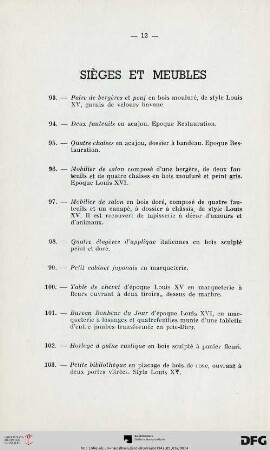 Sièges et meubles (Nr. 93-121)
