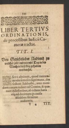 Liber Tertius Ordinationis, de processibus Iudicii Camerae tractat. Tit. I. - Ad Tit. LIIII.