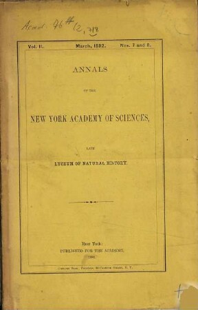Annals of the New York Academy of Sciences. 2. 1882, Nr. 7 - 8