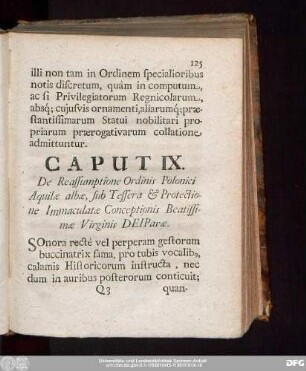 Caput IX. De Reassumptione Ordinis Polonici Aquilae albae, sub Tessera & Protectione Immaculatae Conceptionis Beatissimae Virginis Deiparae.