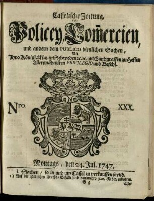 Nro. XXX, Montags, den 24. Jul. 1747