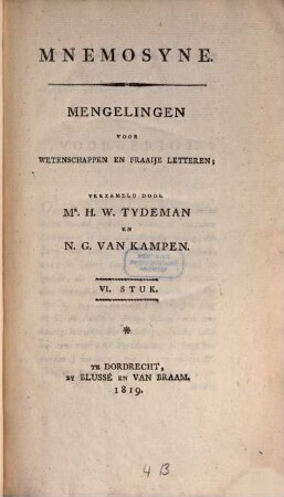 Mnemosyne : mengelingen voor geschied- en letterkunde. 6. 1819