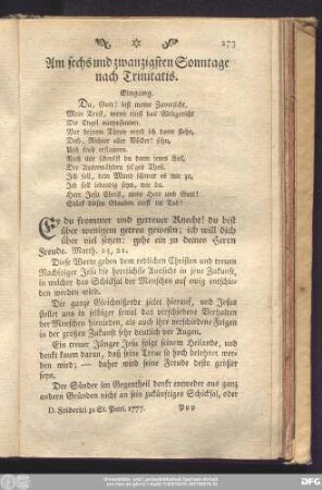 Am sechs und zwanzigsten Sonntage nach Trinitatis.