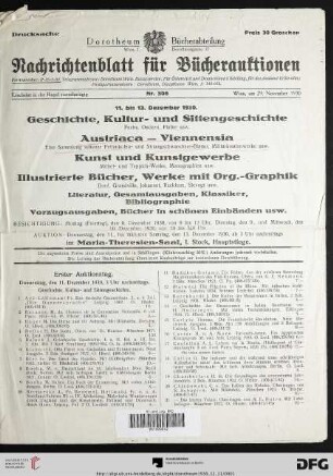 Erster Auktionstag. Donnerstag, den 11. Dezember 1930, 3 Uhr nachmittags (Nr. 1-302)
