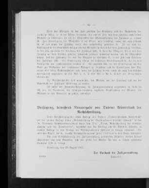 Verfügung, betreffend Neuausgabe von Dudens Wörterbuch der Rechtschreibung