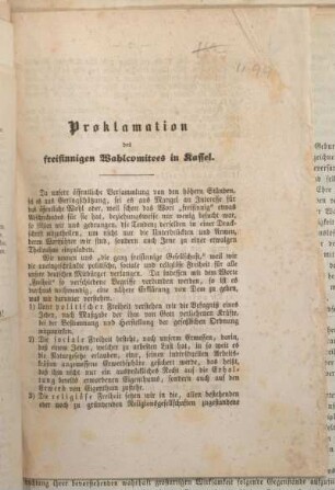 Proklamation des freisinnigen Wahlcomitees in Kassel.