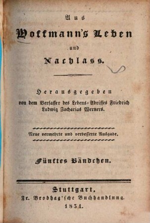Aus Hoffmann's Leben und Nachlass, Fünftes Bändchen