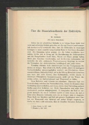 Über die Dissociationstheorie der Elektrolyte.