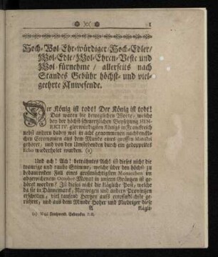 Hoch-Wol-Ehr-würdiger/Hoch-Edler/Wol-Edle/Wol-Ehren-Veste und Wol-fürnehme / allerseits nach Standes Gebühr höchst- und vielgeehrte Anwesende.