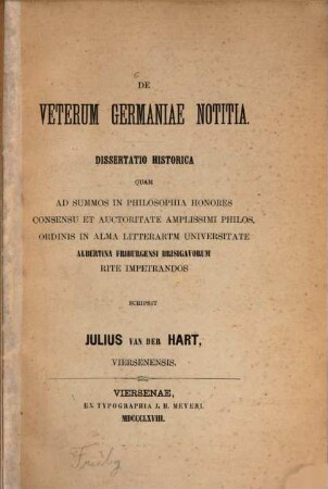 De veterum Germaniae notitia : dissertatio historica