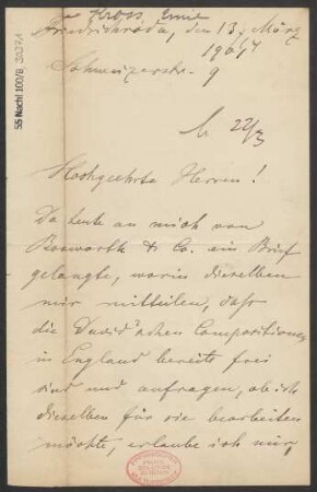 Brief an B. Schott's Söhne : 13.03.1901