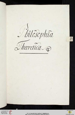 Einleitung zum zweiten Titulus (der Classis II Philosophica): Philosophia Theoretica