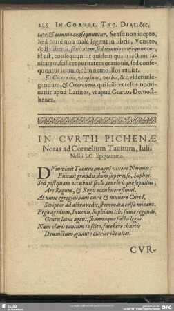 In Curtii Pichenae Notas ad Cornelium Tacitum, Julii Nellii I. C. Epigramma