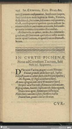 In Curtii Pichenae Notas ad Cornelium Tacitum, Julii Nellii I. C. Epigramma