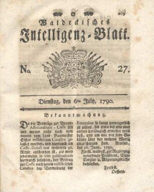 No. 27, Dienstag, den 6ten July, 1790