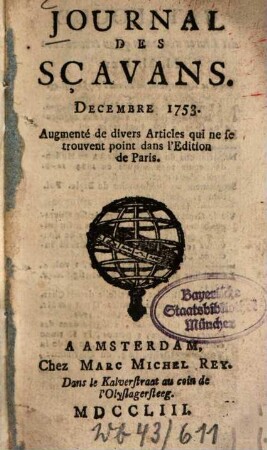 Journal des sçavans. 1753, [6]. Déc. = T. 170