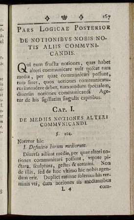 Pars Logicae posterior de notionibus nobis notis aliis communicandis.