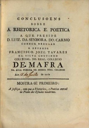 Conclusões sobre a rhetorica e poetica