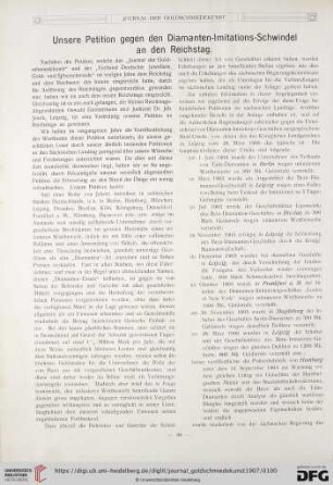 Unsere Petition gegen den Diamanten-Imitations-Schwindel an den Reichstag